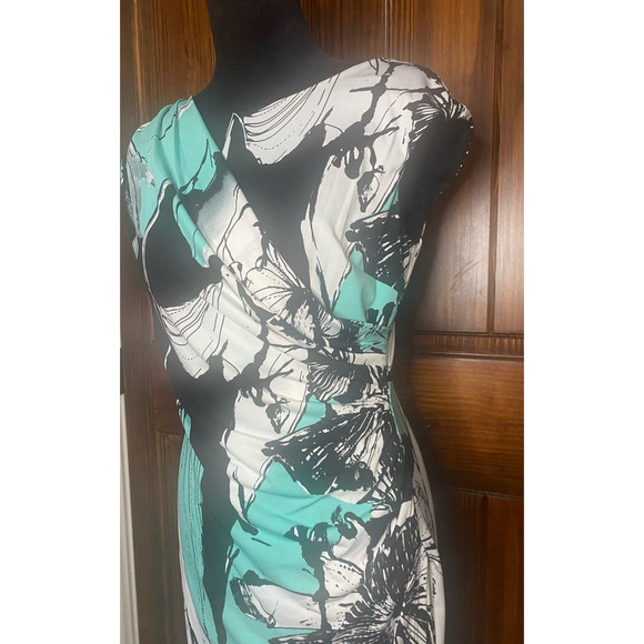 Est. 1962 Turquoise Green, Black & White Women's Classy Dress, Stretchy, Size 10 - Picture 3 of 7